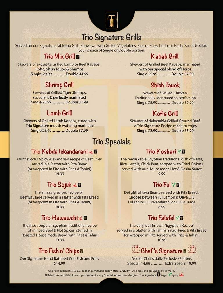 Trio Restaurant - Toronto, ON menu_pic