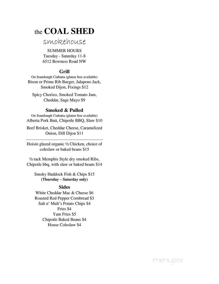 The Coal Shed Smokehouse - Calgary, AB menu_pic