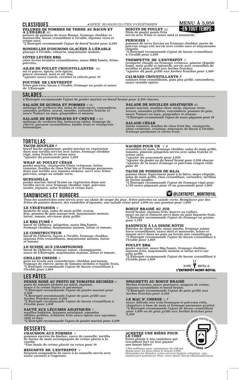 L'Entrepot Mont-Royal - Montreal, QC menu_pic