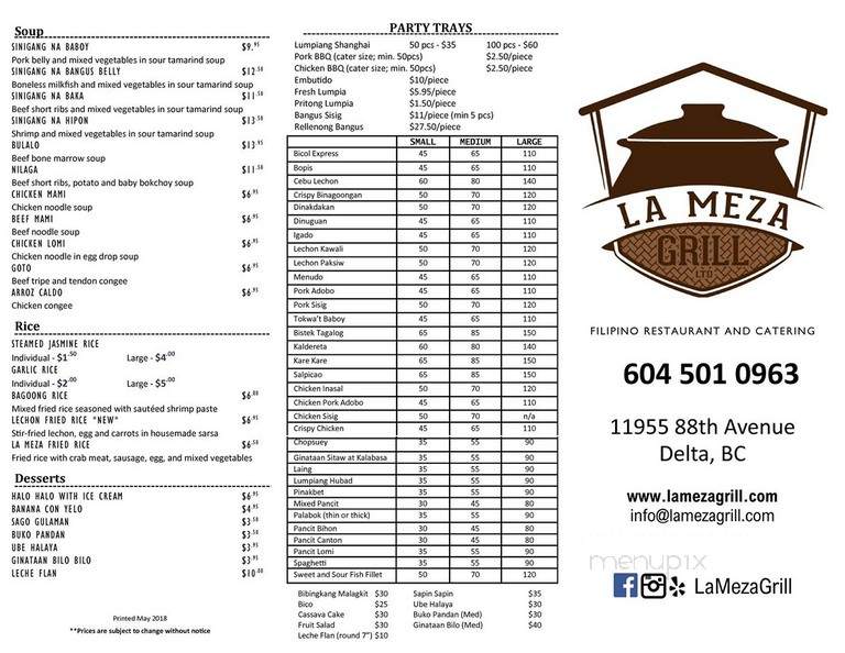 La Meza Grill - Delta, BC menu_pic