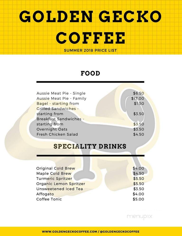 Golden Gecko Coffee - Toronto, ON menu_pic