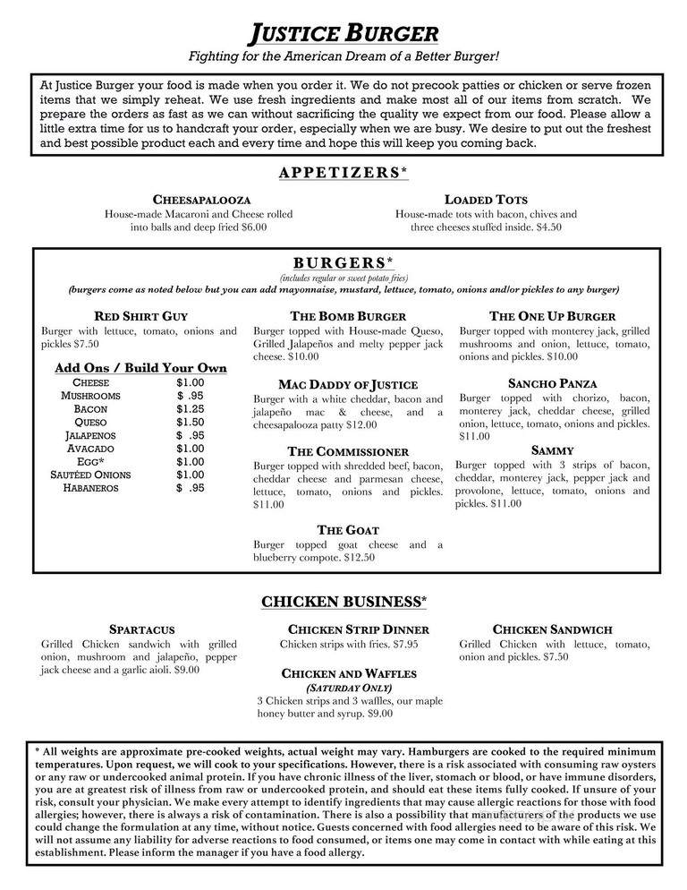 Justice Burgers - Oshawa, ON menu_pic