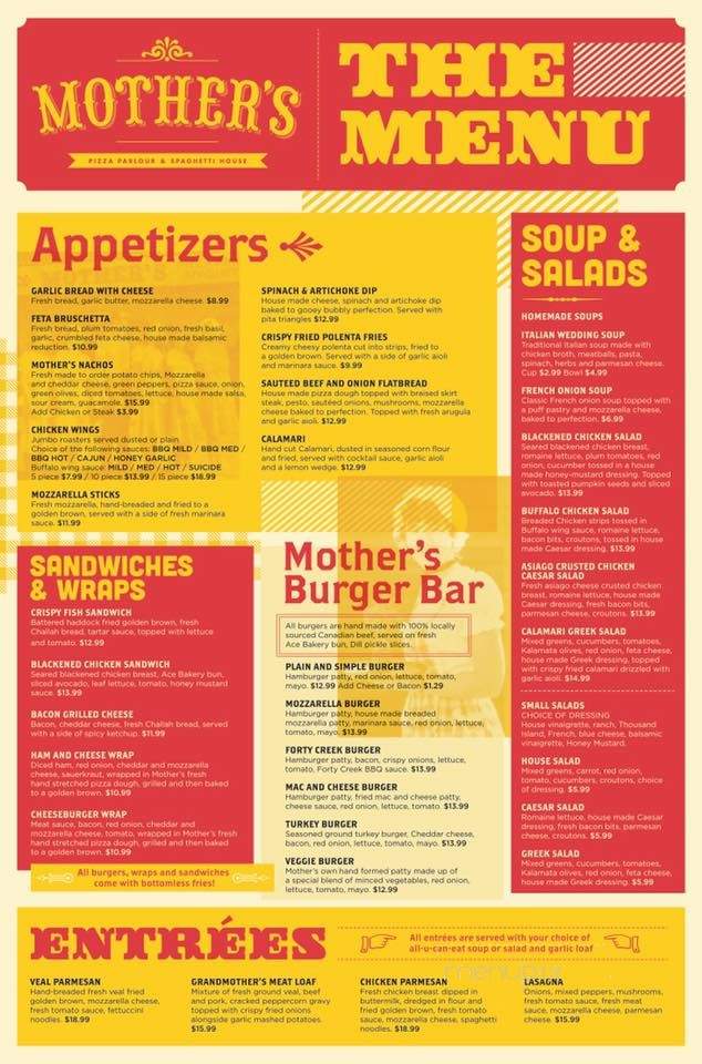 Mother's Pizza Parlour & Spaghetti House - Brantford, ON menu_pic