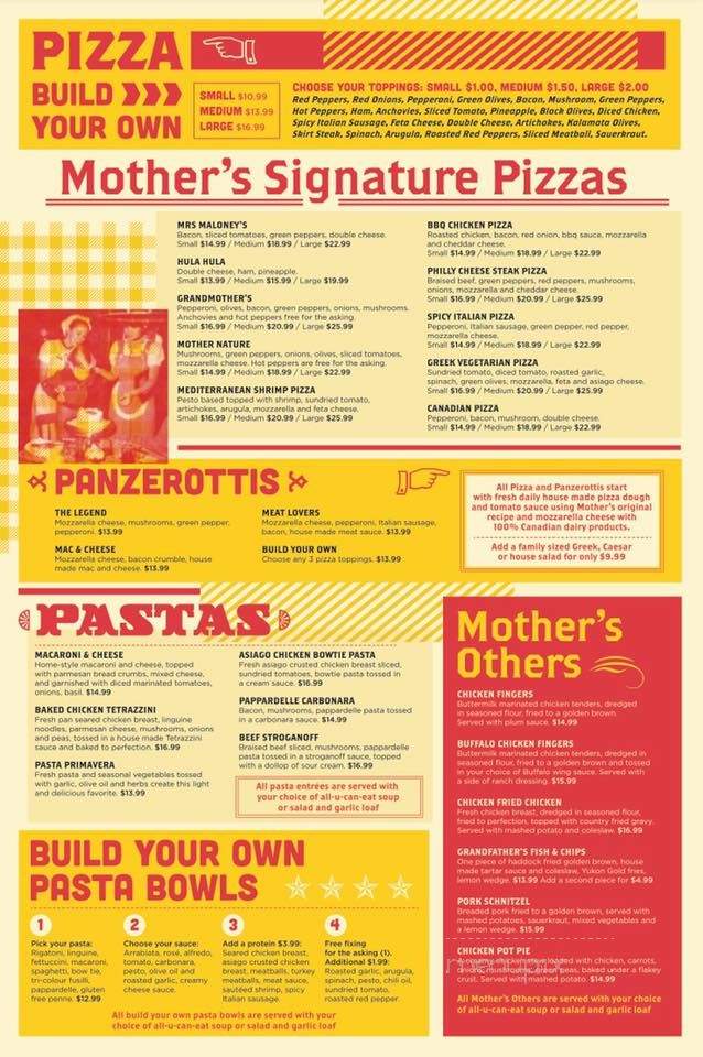 Mother's Pizza Parlour & Spaghetti House - Brantford, ON menu_pic