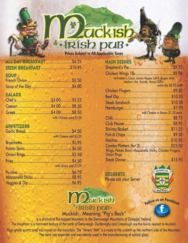 Muckish Irish Pub - Toronto, ON menu_pic