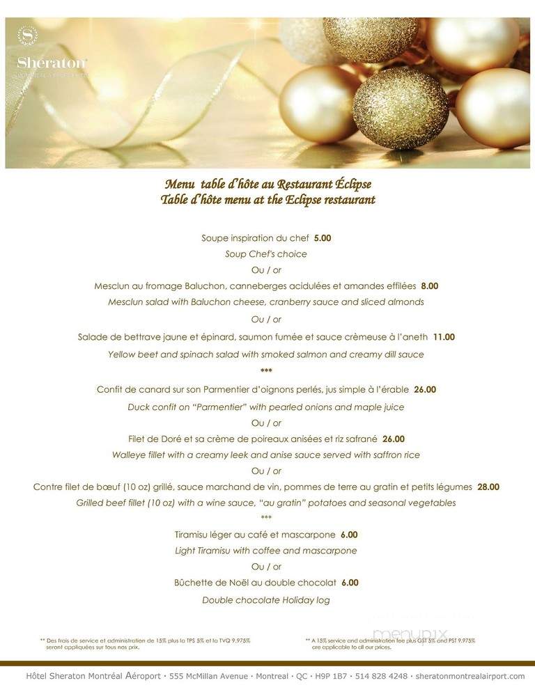 Eclipse Restaurant - Dorval, QC menu_pic