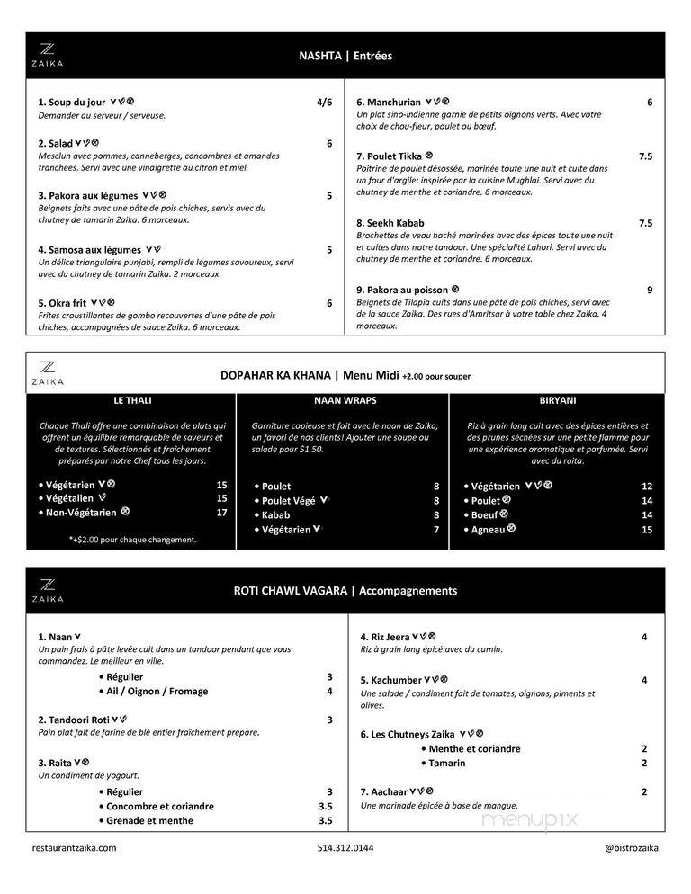 Zaika - Montreal, QC menu_pic