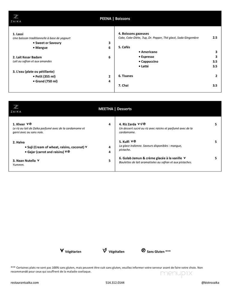 Zaika - Montreal, QC menu_pic