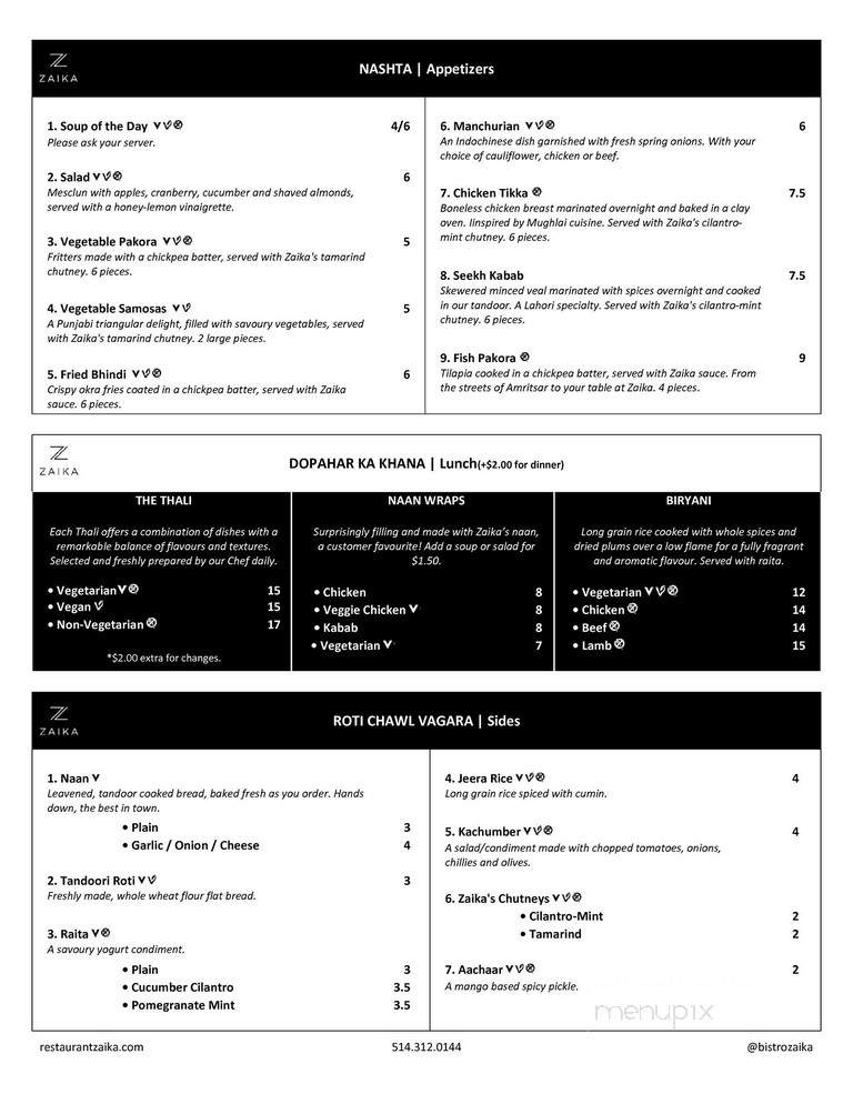 Zaika - Montreal, QC menu_pic