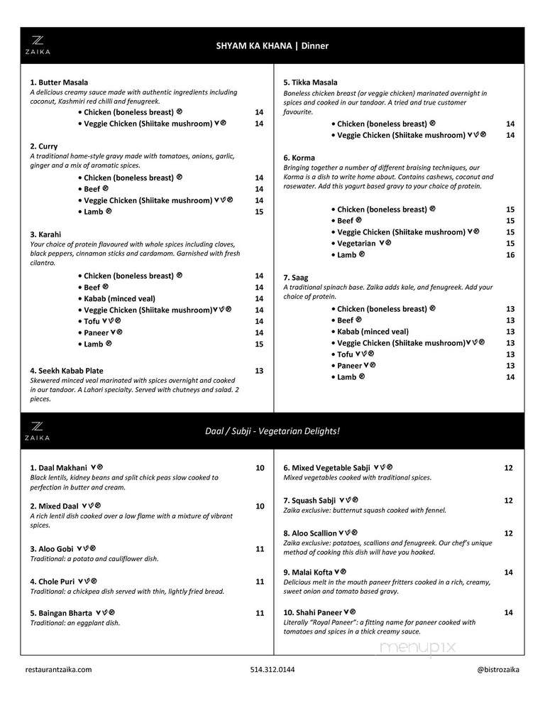 Zaika - Montreal, QC menu_pic