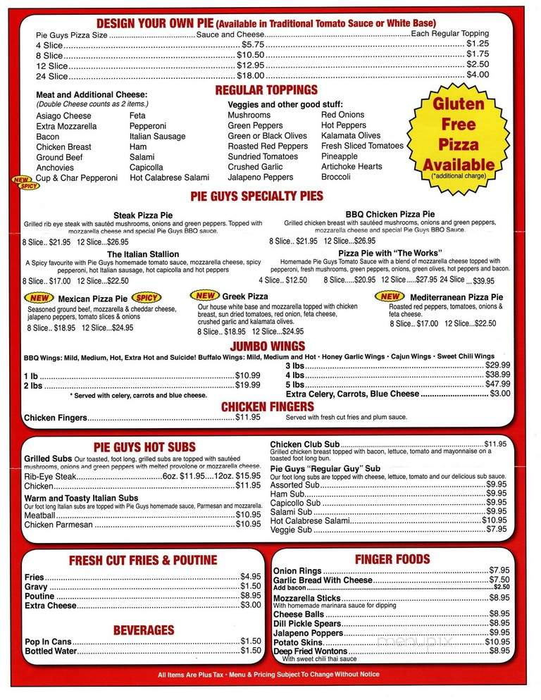 Pie Guy's Pizzeria - St. Catharines, ON menu_pic