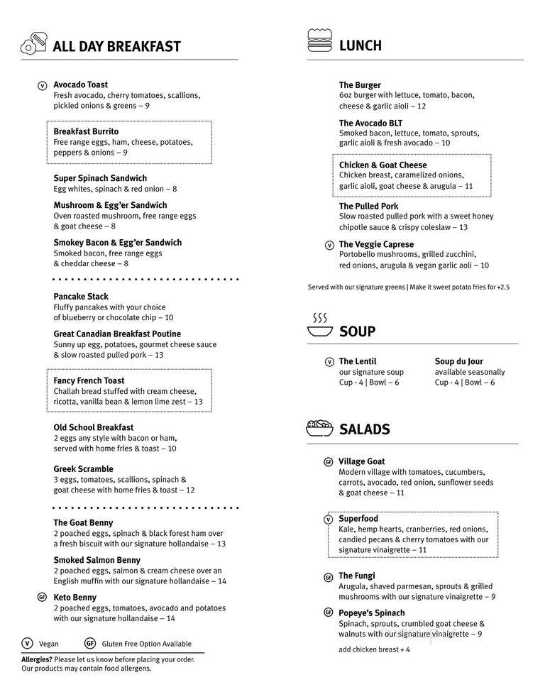 Goat Coffee Co - Toronto, ON menu_pic