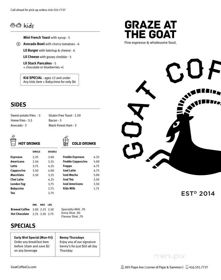 Goat Coffee Co - Toronto, ON menu_pic