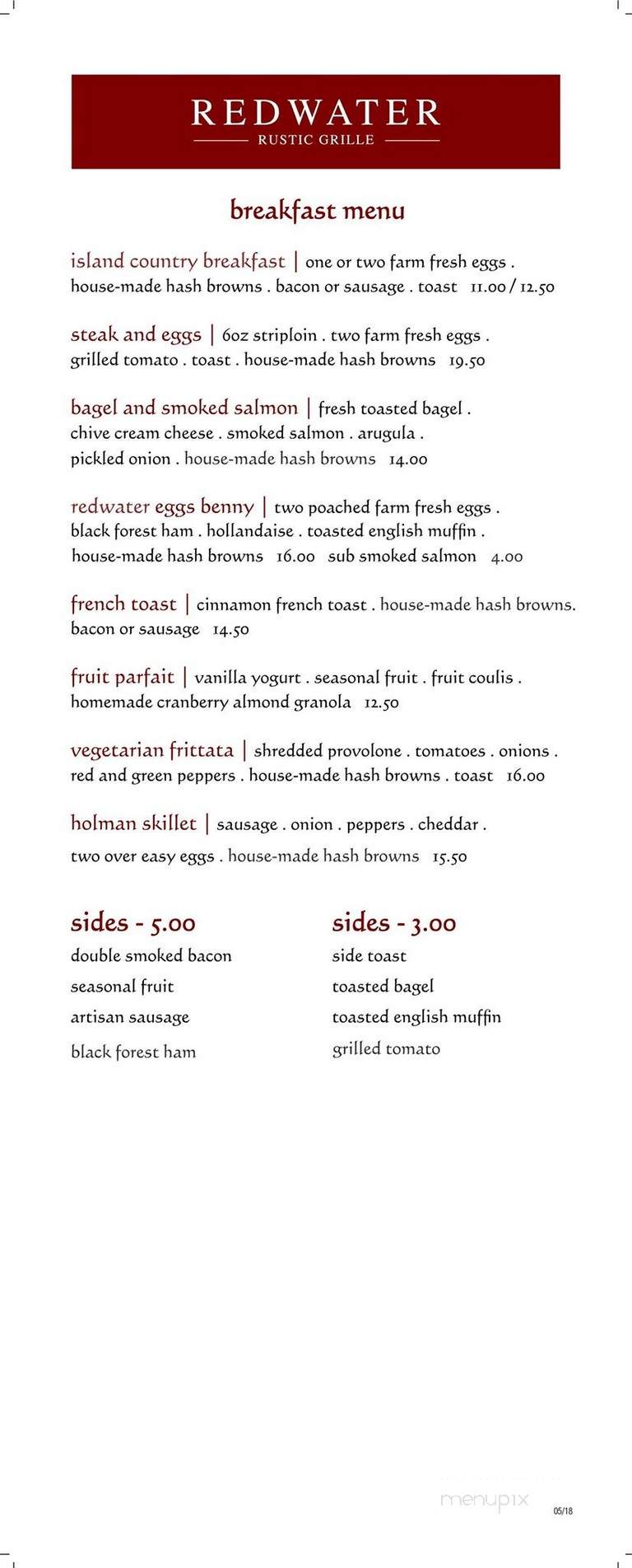 Redwater Rustic Grille - Charlottetown, PE menu_pic
