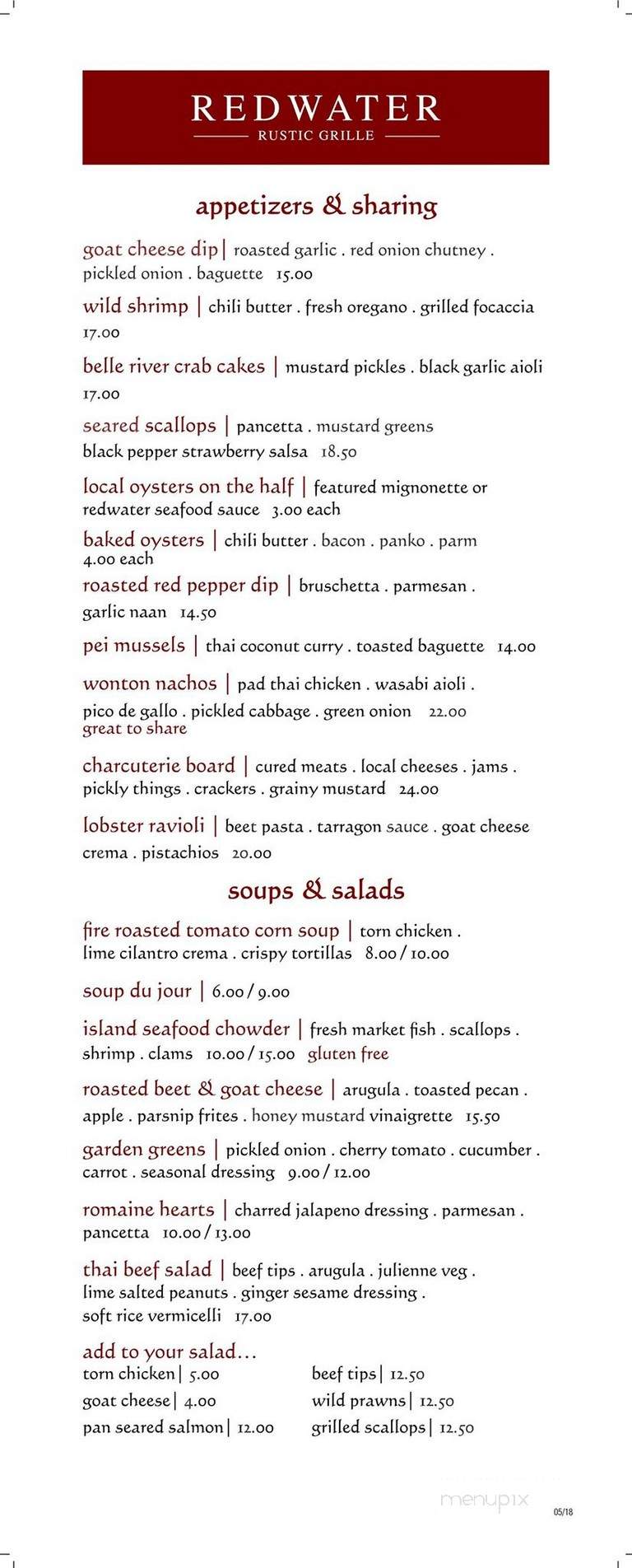 Redwater Rustic Grille - Charlottetown, PE menu_pic