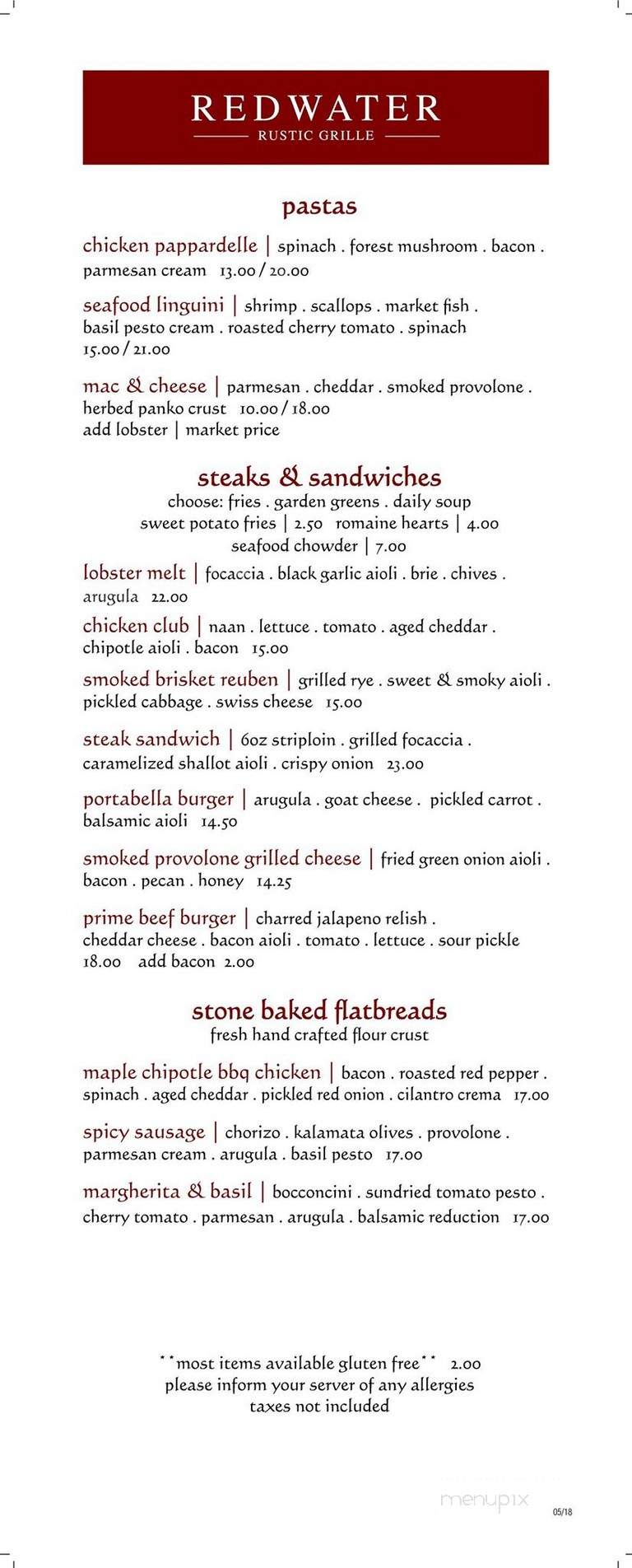 Redwater Rustic Grille - Charlottetown, PE menu_pic