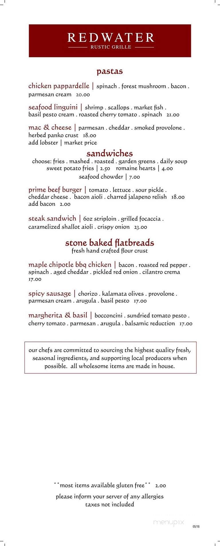 Redwater Rustic Grille - Charlottetown, PE menu_pic