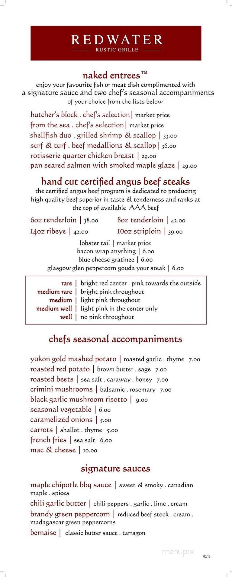 Redwater Rustic Grille - Charlottetown, PE menu_pic