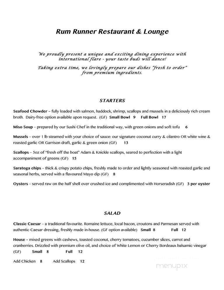 Rum Runner Restaurant & Lounge - Lunenburg, NS menu_pic