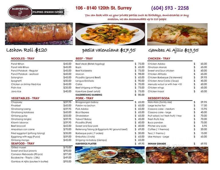 Kubyertos Lechon House - Surrey, BC menu_pic