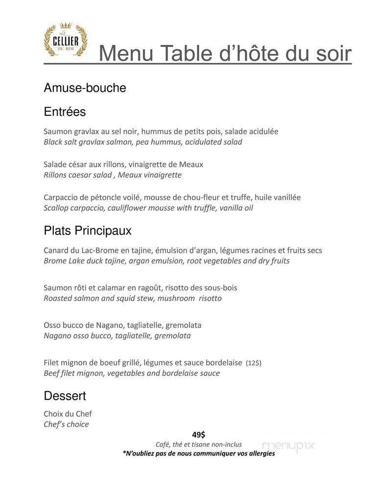 Le Cellier du Roi par Jerome Ferrer - Bromont, QC menu_pic