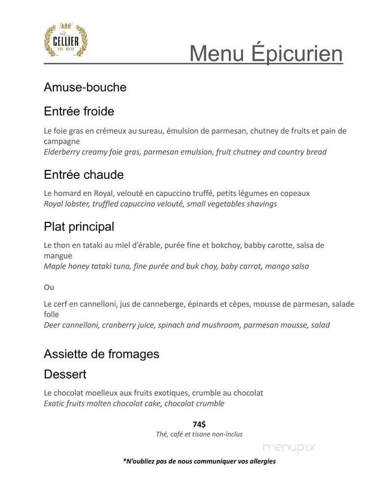 Le Cellier du Roi par Jerome Ferrer - Bromont, QC menu_pic