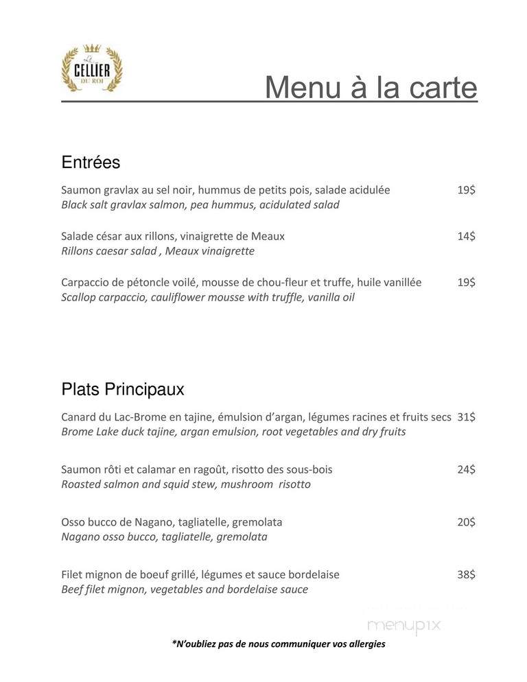 Le Cellier du Roi par Jerome Ferrer - Bromont, QC menu_pic