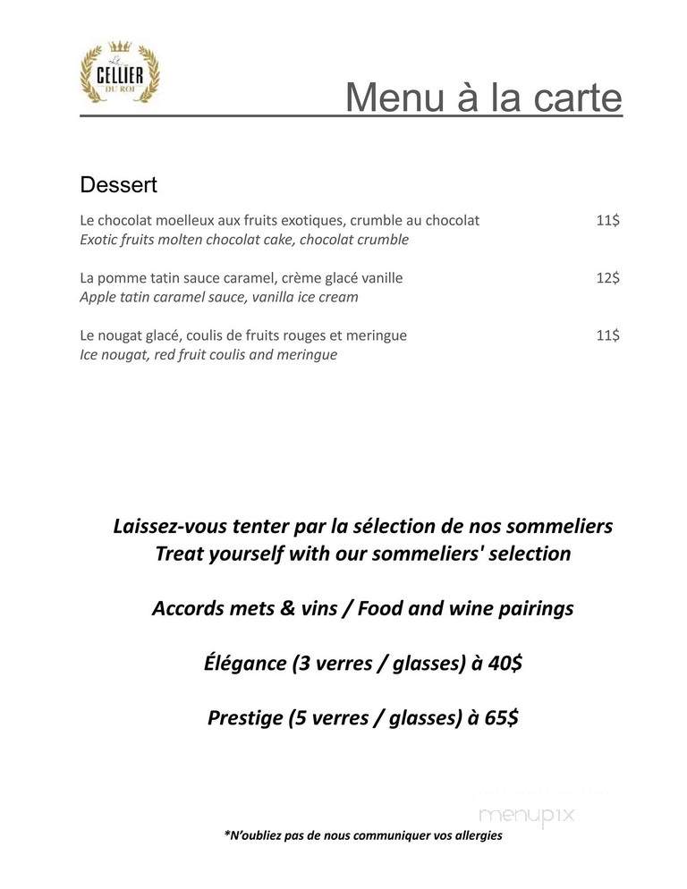 Le Cellier du Roi par Jerome Ferrer - Bromont, QC menu_pic