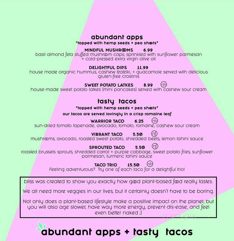 Bliss Kitchen - Waterdown, ON menu_pic