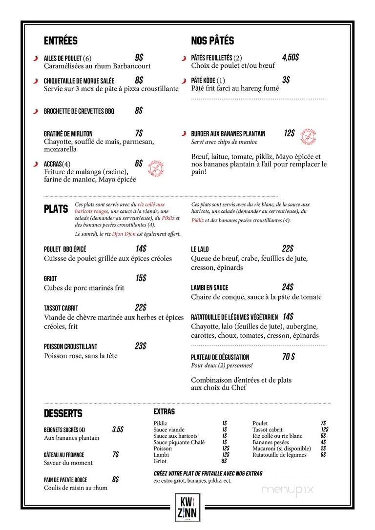 Kwizinn - Montreal, QC menu_pic