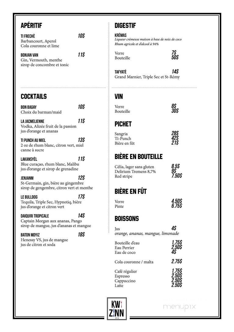 Kwizinn - Montreal, QC menu_pic
