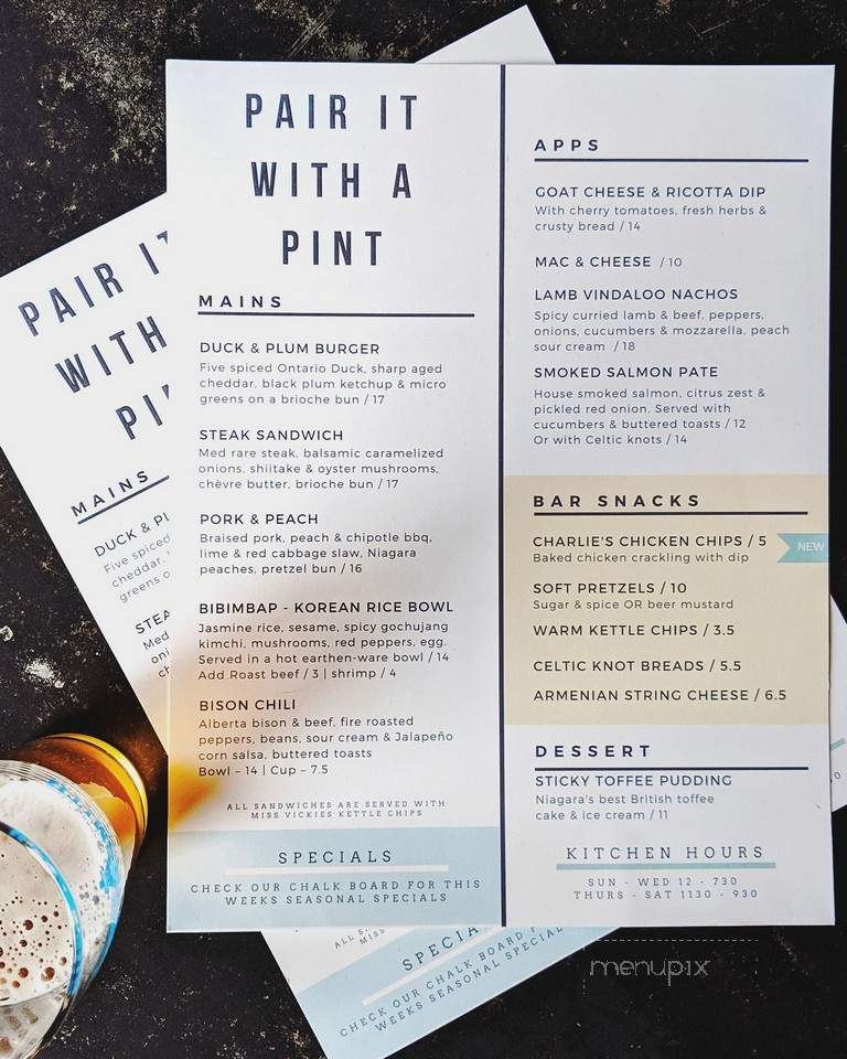 Silversmith Brewing - Niagara-on-the-Lake, ON menu_pic