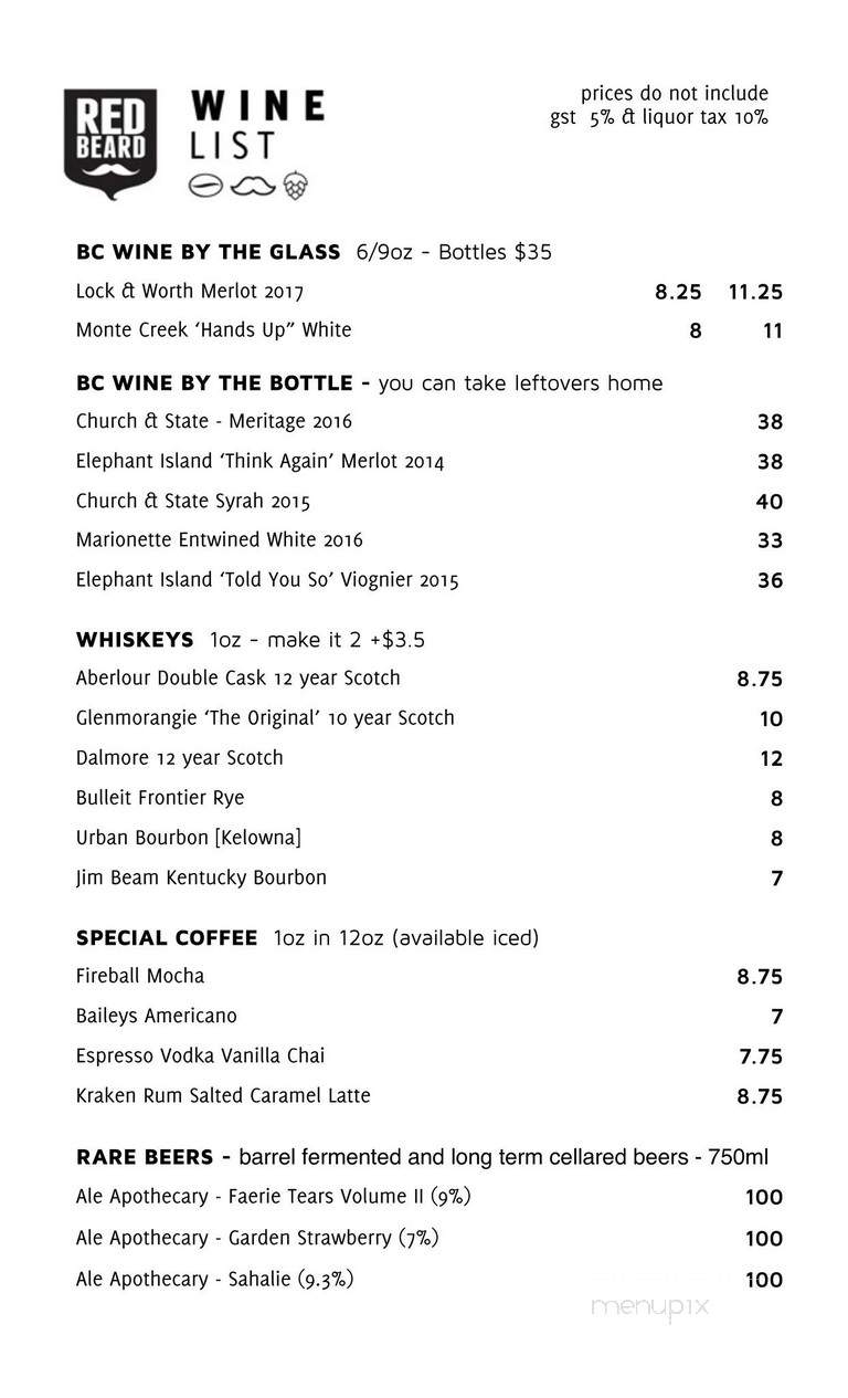 Red Beard Cafe - Kamloops, BC menu_pic