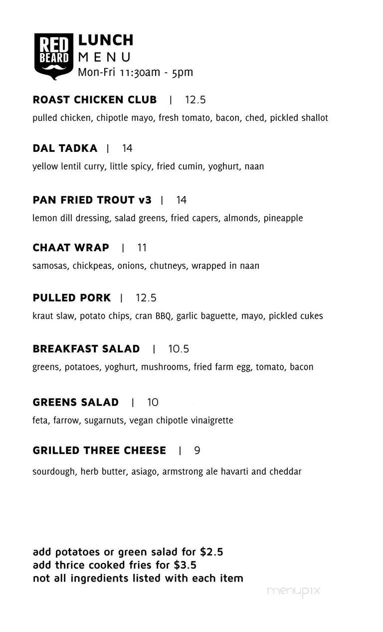Red Beard Cafe - Kamloops, BC menu_pic