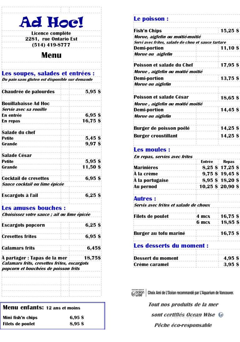 Ad Hoc - Montreal, QC menu_pic