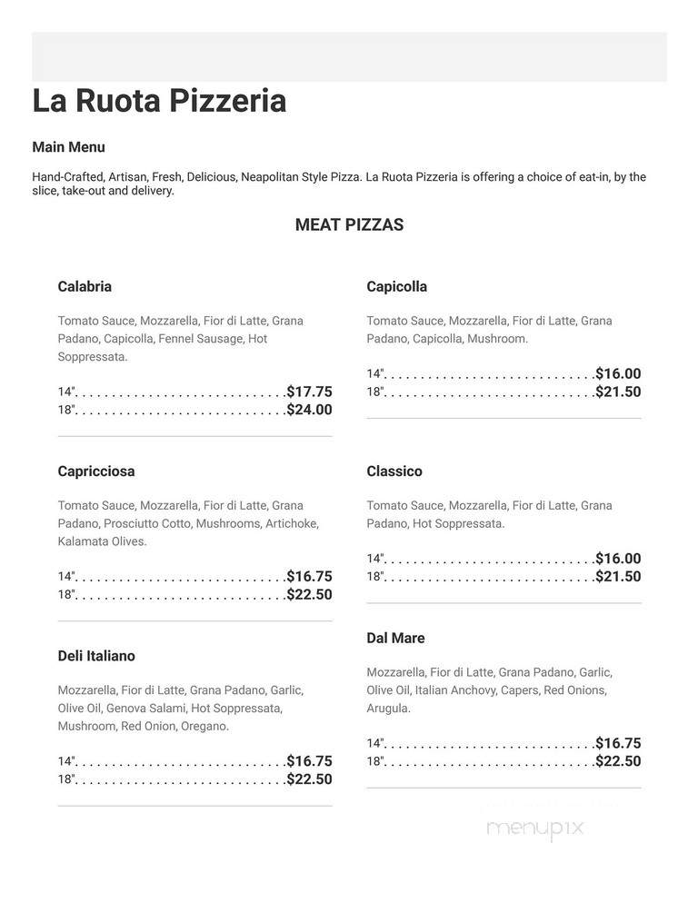 La Ruota Pizzeria - Coquitlam, BC menu_pic