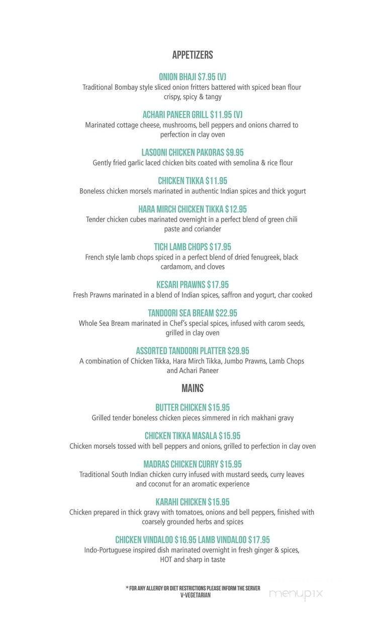 Tich Modern Indian Cuisine - Toronto, ON menu_pic