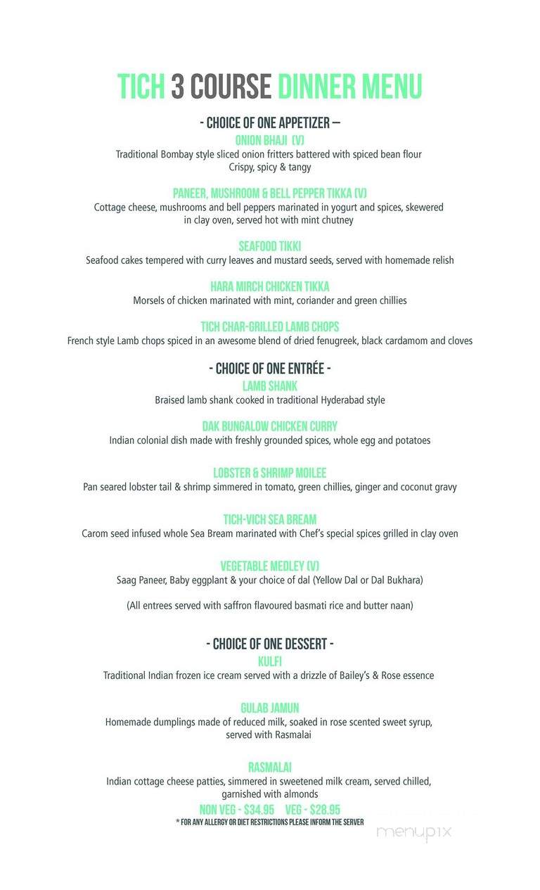 Tich Modern Indian Cuisine - Toronto, ON menu_pic