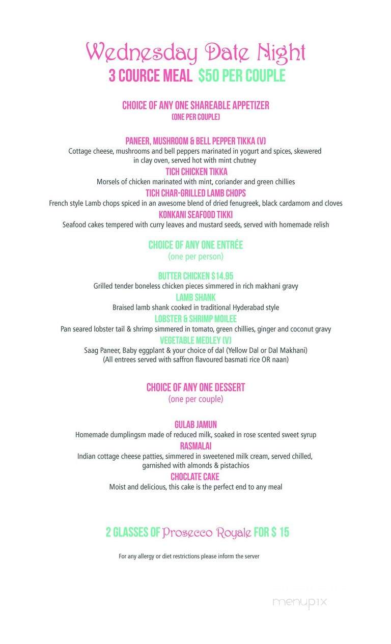 Tich Modern Indian Cuisine - Toronto, ON menu_pic