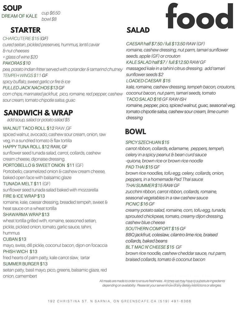Greens Organic Cafe & Market - Sarnia, ON menu_pic