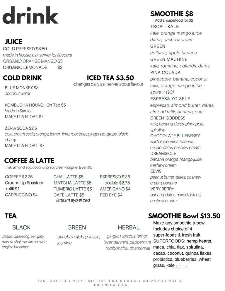 Greens Organic Cafe & Market - Sarnia, ON menu_pic