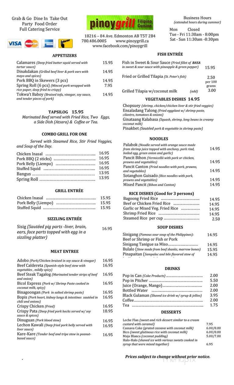 Pinoy Grill - Edmonton, AB menu_pic