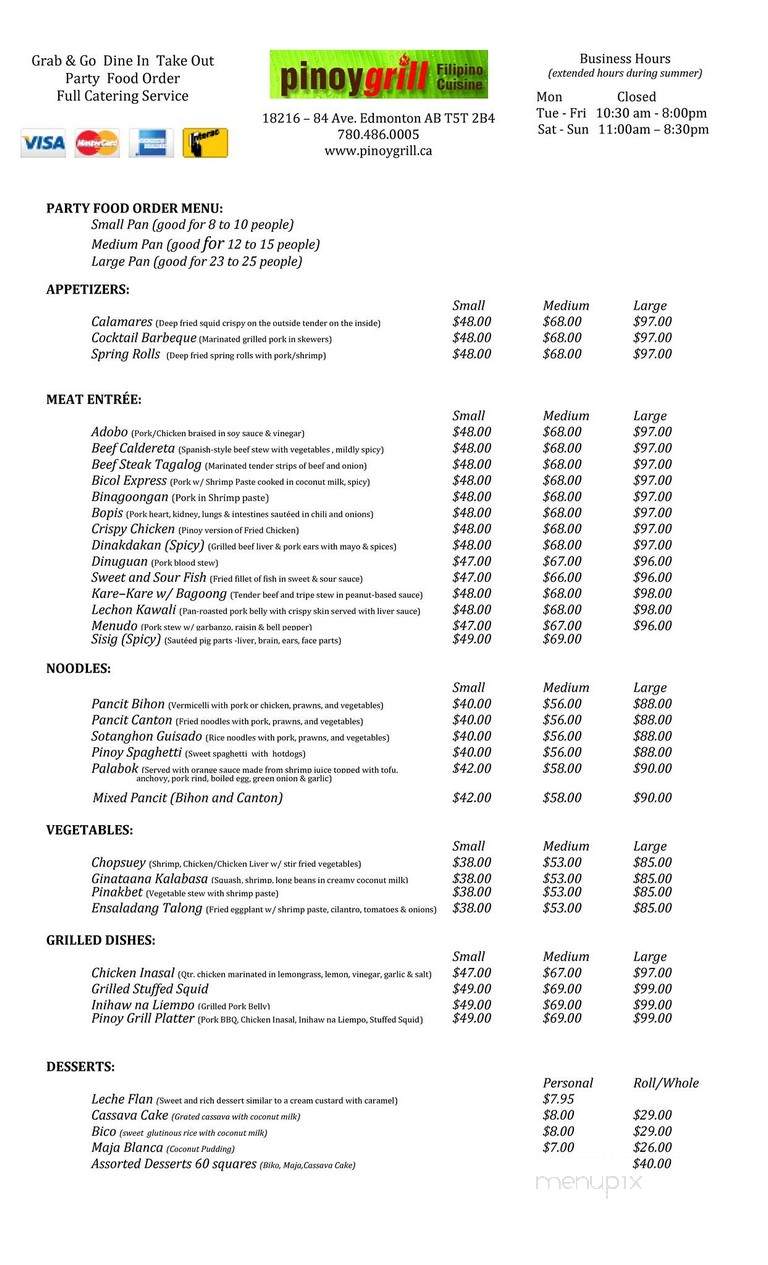 Pinoy Grill - Edmonton, AB menu_pic