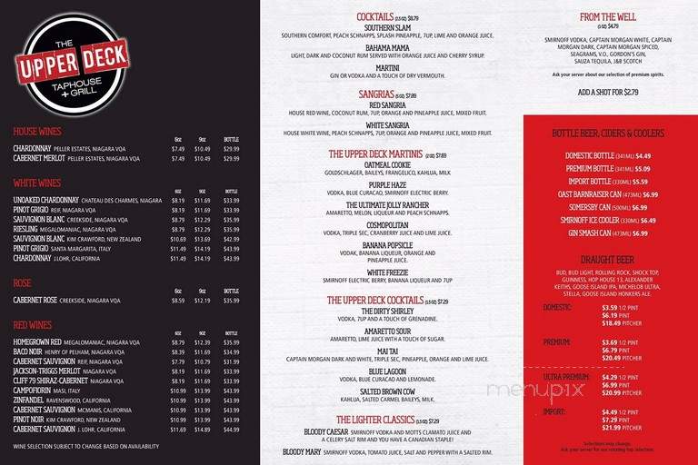 The Upper Deck - St Catharines, ON menu_pic