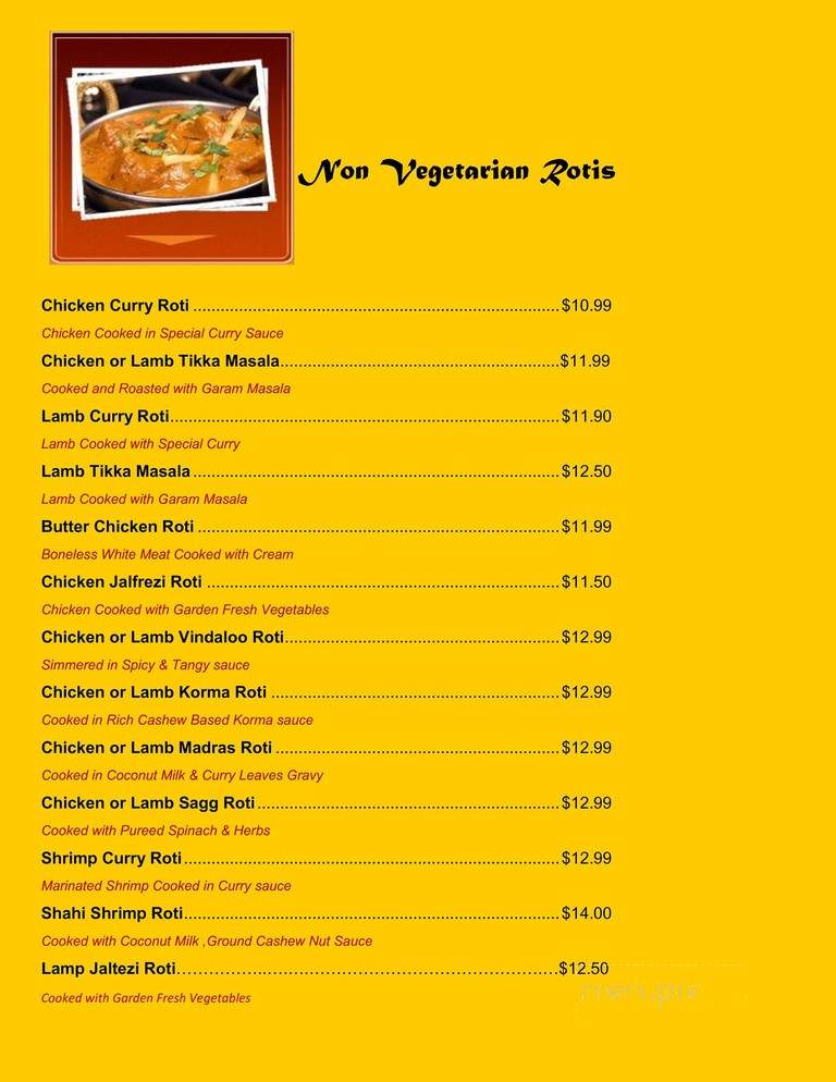Roti Palace of India - Toronto, ON menu_pic