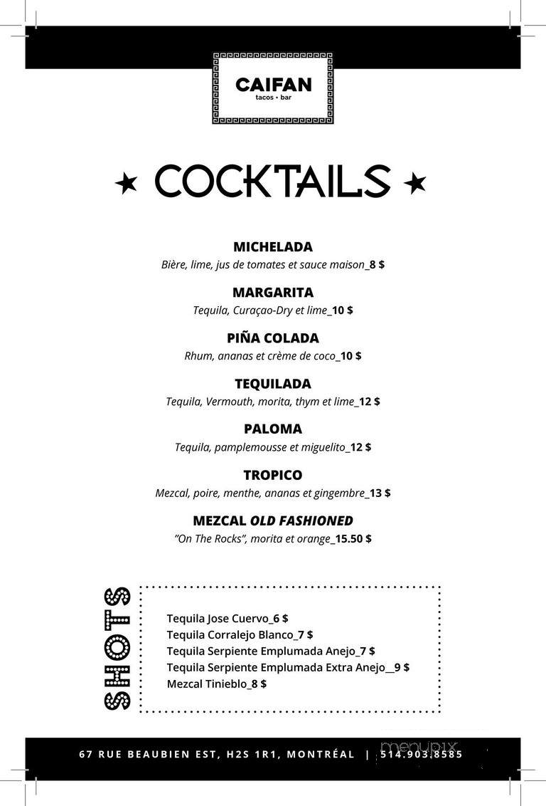 Caifan Tacos Bar - Montreal, QC menu_pic