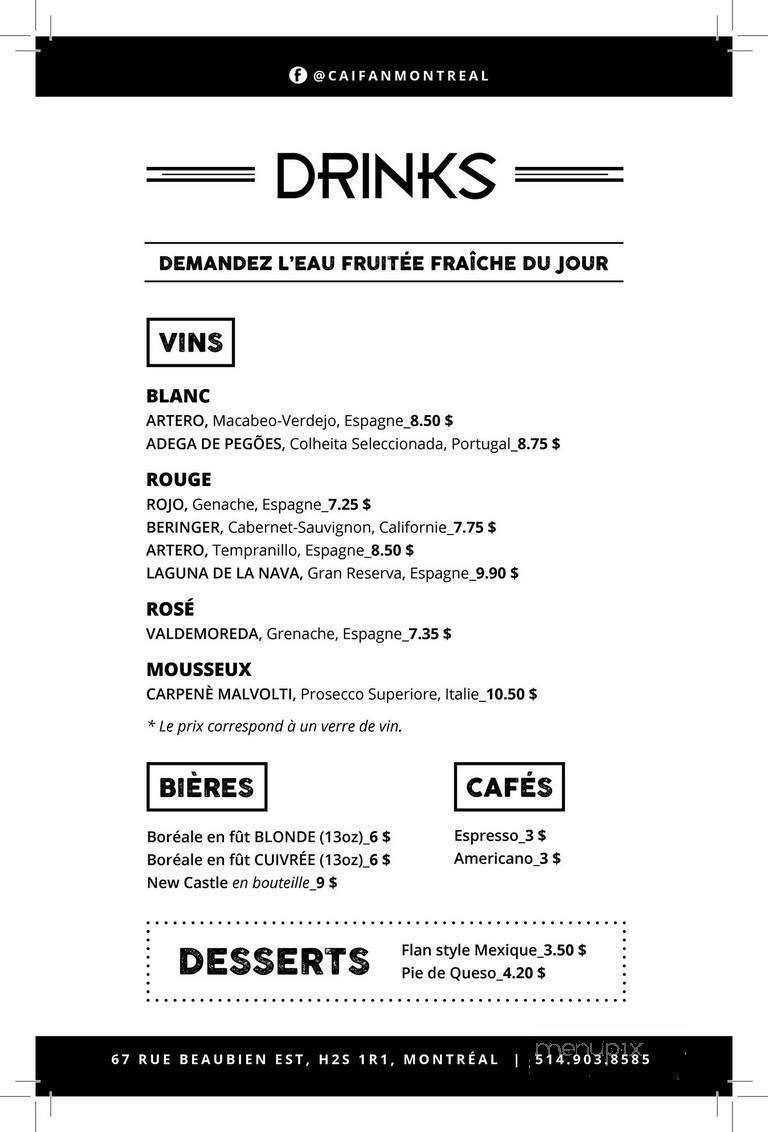 Caifan Tacos Bar - Montreal, QC menu_pic
