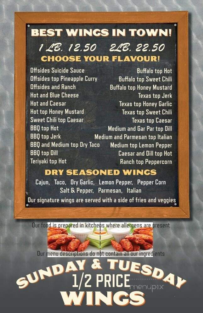 Offsides Bar & Grill - Keswick, ON menu_pic