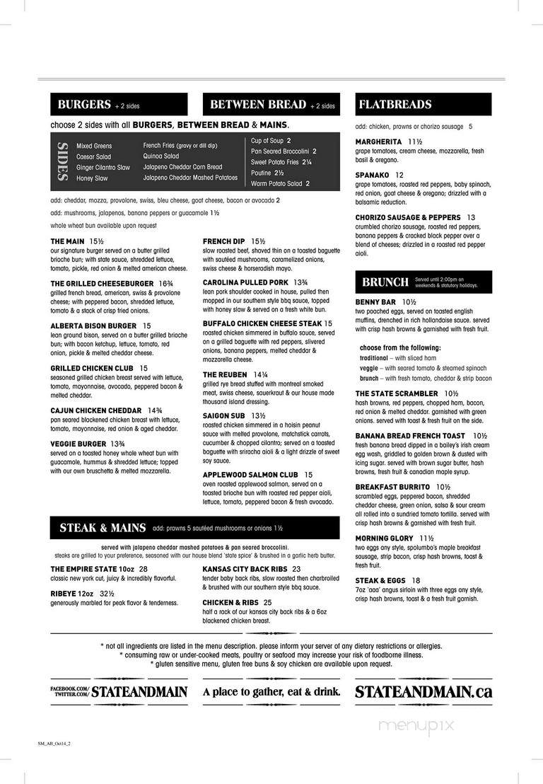 State & Main Kitchen and Bar - Cambridge, ON menu_pic