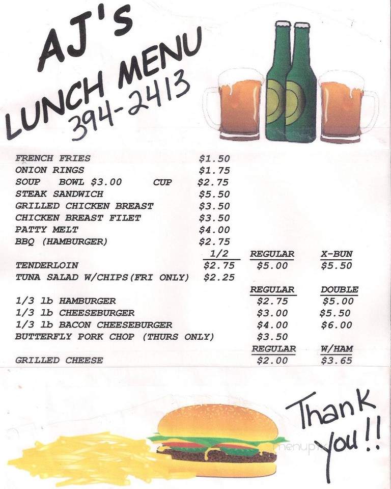 A J's Lounge - Benson, IL menu_pic
